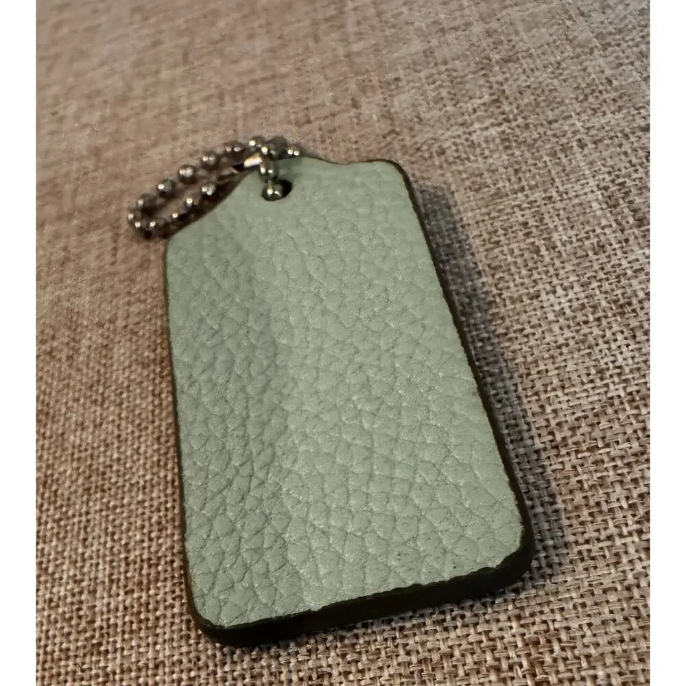 COACH HANG TAG Bag Charm Keychain Fob New York Mint Pebbled Leather Brass 2.25